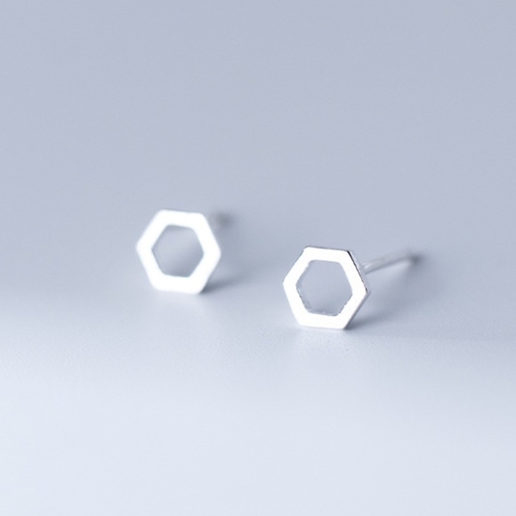 NWT Sterling Silver Hexagon Earrings - Picture 1 of 3